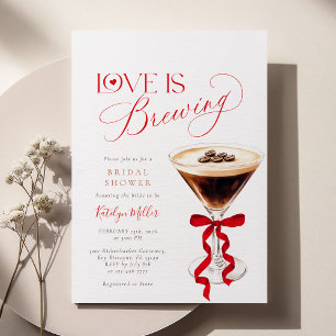 Invitation Love is Brewing Fête de Mariage avec un Ruban Roug