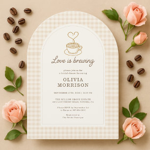 Invitation Love is Brewing Gingham Coffee Enterrement de Mari