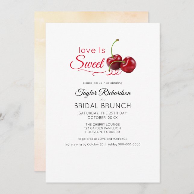 Invitation Love is Sweet Cherry Brunch Mariage (Devant / Derrière)