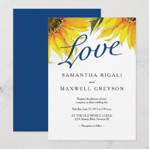 Invitation Love Marine Blue & Sunflower Mariage d'été
