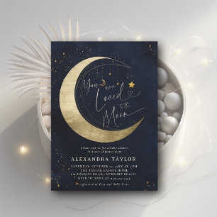 Invitation Love Moon Mobile Dark Navy Baby shower neutre