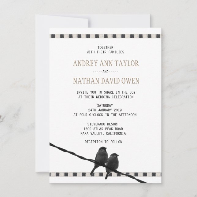 Invitation Love - Paire de Bruant B&W Photo Love Mariage (Devant)