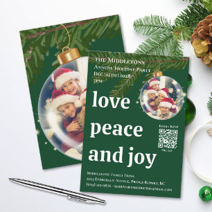 Invitation Love Paix Joie QR Photo Vert Fête de Noël
