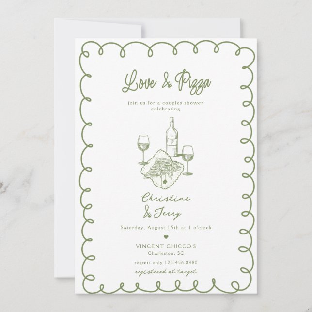 Invitation Love & Pizza | Mariage Fantaisiste pour Couples (Devant)