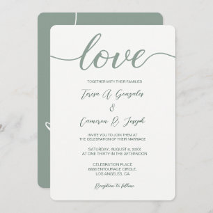 Invitation Love Script Mariage typographie Sage Green