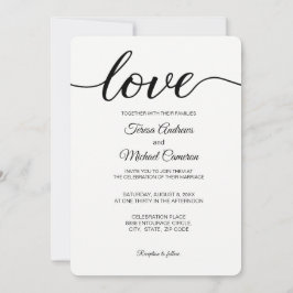 Invitation Love Script typographie Mariage noir et blanc