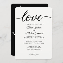 Invitation Love Script typographie Mariage noir et blanc