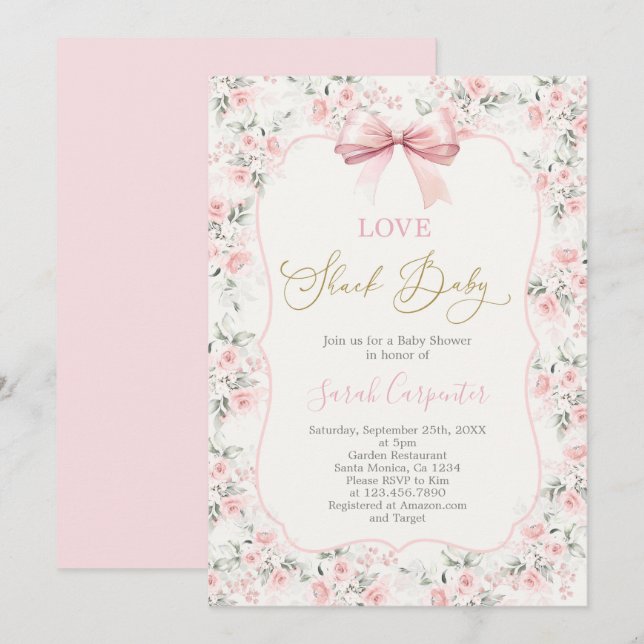 Invitation Love Shack Baby Shower Girl (Devant / Derrière)
