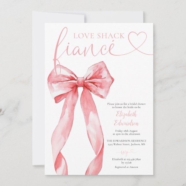 Invitation Love Shack Fiance Pink Bow Bridal Shower (Devant)