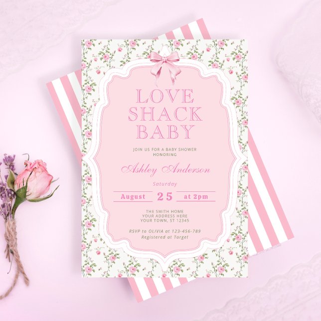 Invitation Love Shack Rose Floral Élégant Baby shower (Créateur téléchargé)