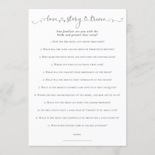 Invitation Love Story Trivia Fête des mariées White Game Card