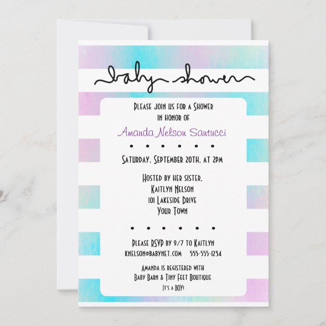 Invitation Love Stripes Baby shower garçon ou fille (Devant)
