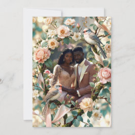 Invitation LoveBird Floral Photo Engagement Announcement