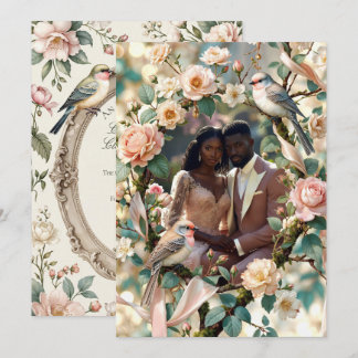 Invitation LoveBird Floral Photo Engagement Announcement