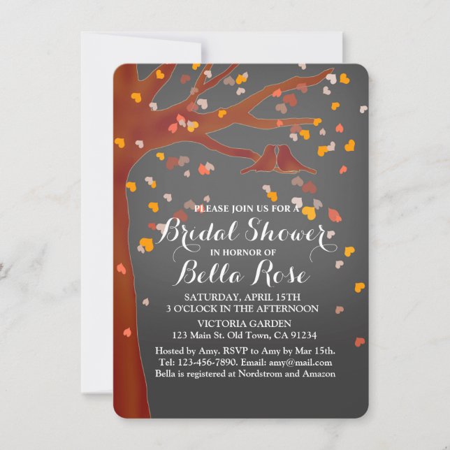 Invitation Lovebirds chêne coeur nuptiale douche amour1 (Devant)