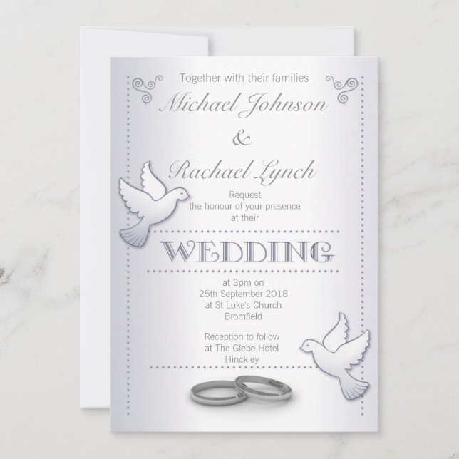 Invitation Lovebirds d'argent Vintage (Devant)