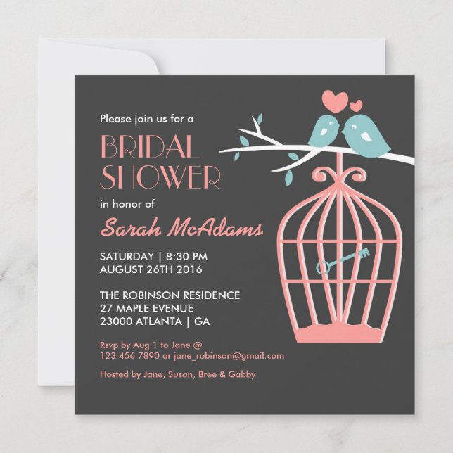 Invitation Lovebirds de cage d'oiseaux rose et gri (Devant)