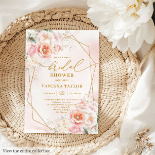 Invitation Lovely Boho Blush Gold Frame Rose Fête des mariées