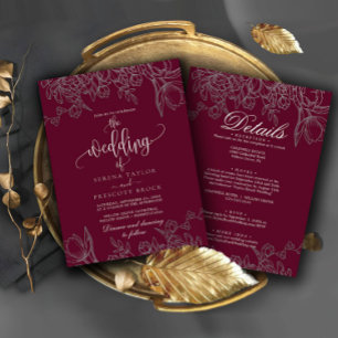 Invitation Lovely Burgundy Calligraphie tout en un Mariage