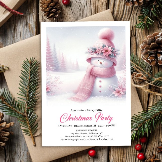 Invitation Lovely Coquette Pink Snowman Kids Christmas Invite (Lovely Coquette Pink Snowman Kids Christmas Invite Download)