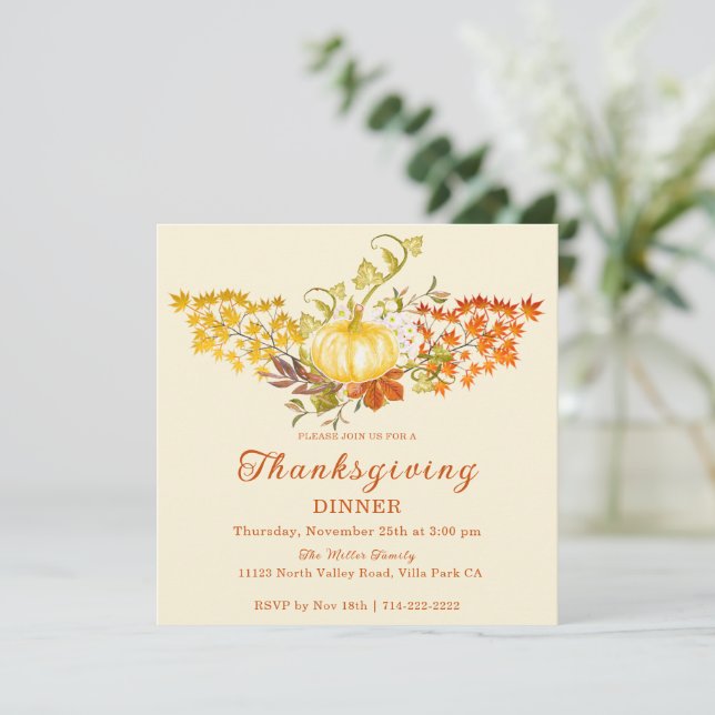Invitation Lovely Fall Citrouille et Fall Leaves (Debout devant)