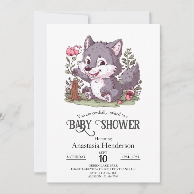 Invitation Lovely Little Wolf Baby shower (Devant)