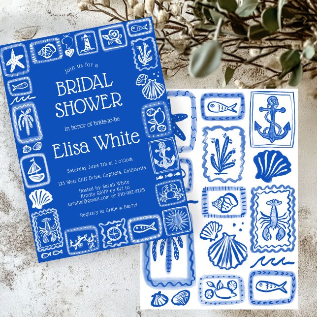 Invitation LoveNotes from the Sea Fête des mariées Modern CUS (LoveNotes from the Sea Bridal Shower Modern beach summer cute hand-drawn CUSTOM Invitation
)