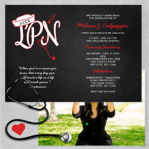 Invitation LPN photo graduation pinning partie tableau rouge