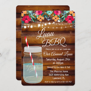 Invitation Luau Aloha Mason Jar