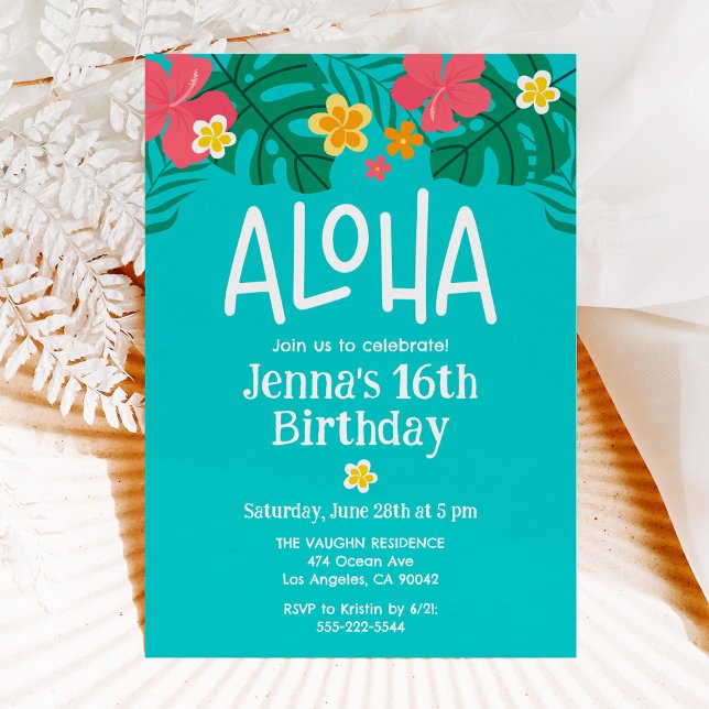 Invitation Luau Aloha tropical 16e anniversaire (Créateur téléchargé)
