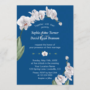Invitation Luau Aquarelle Orchidée blanche Mariage bleu class