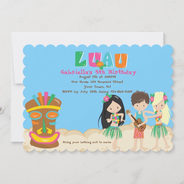 Invitation Luau avec les enfants et l'invitation (Devant)