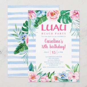 Invitation Luau Beach Party Tropical Floral Hawaiian Annivers