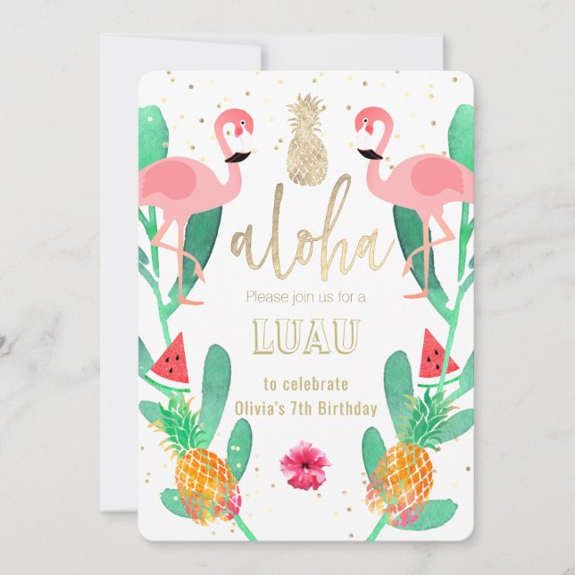 Invitation luau flamant rose (Devant)