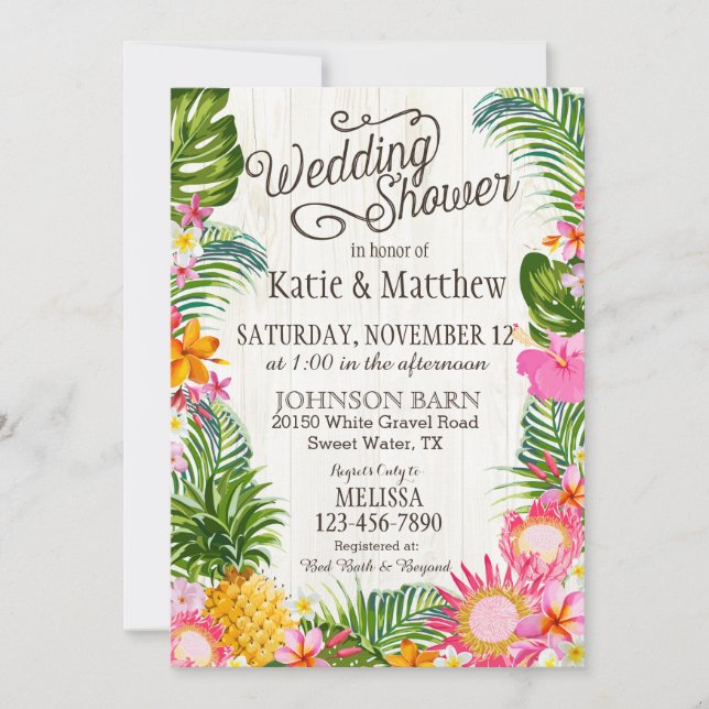 Invitation Luau Hawaiian Beach Wedding shower rustique (Devant)