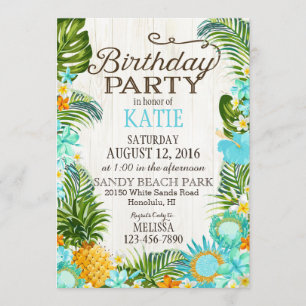 Invitation Luau Hawiian Beach Fête d'anniversaire rustique