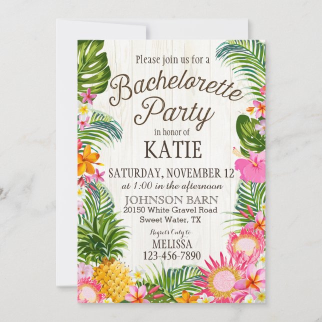 Invitation Luau Hawiian Beach Rustique Bachelorette Party (Devant)