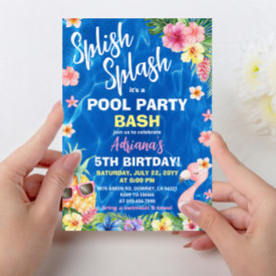 Invitation Luau Pineappy Hawaiian Birthday Pool Party