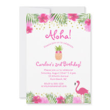 Luau Tropical Floral Girl 3ème anniversaire Invit