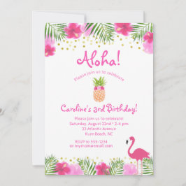 Invitation Luau Tropical Floral Girl 3ème anniversaire Invit