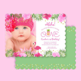 Invitation Luau Tropical Floral Photo Girl 1er anniversaire