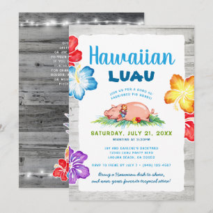 Invitation Luau Tropical Hawaïen   Porc Rôti Floral Rustique