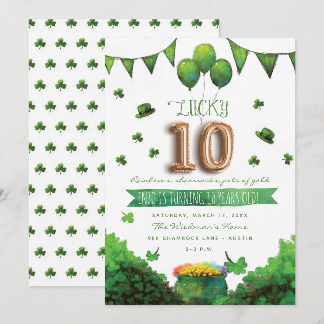 Invitation Lucky 10 Patrick's Day Anniversday Party Invitatio (Devant / Derrière)