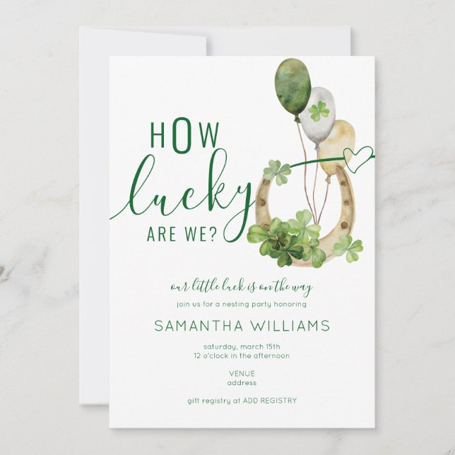 Invitation Lucky 4 Leaf Clover St Patrick Baby shower irlanda (Devant)