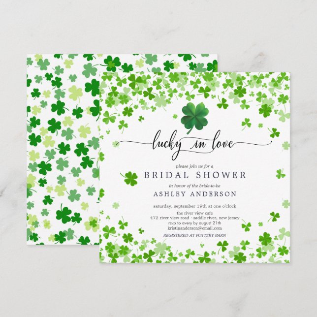 Invitation Lucky in Love 4 feuilles Fête des mariées de trèfl (Devant / Derrière)