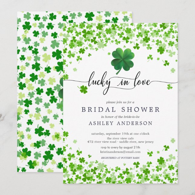Invitation Lucky in Love 4 feuilles Fête des mariées de trèfl (Devant / Derrière)