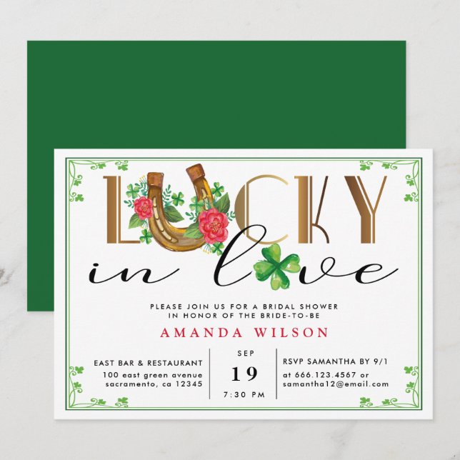 Invitation Lucky In Love Fête des mariées irlandaise (Devant / Derrière)