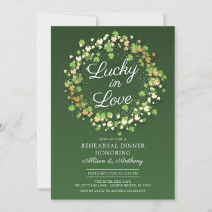 Invitation Lucky in Love Golden Shamrock Rehearsal Dîner