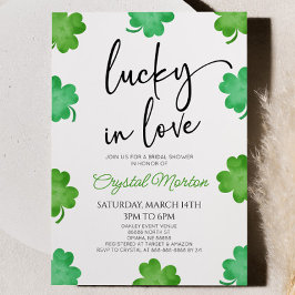 Invitation Lucky In Love Green Shamrock Clovers Fête des mari