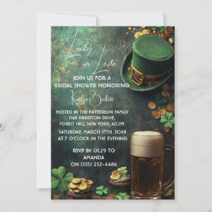 Invitation Lucky in love Leprechaun et bière vert nuptiale